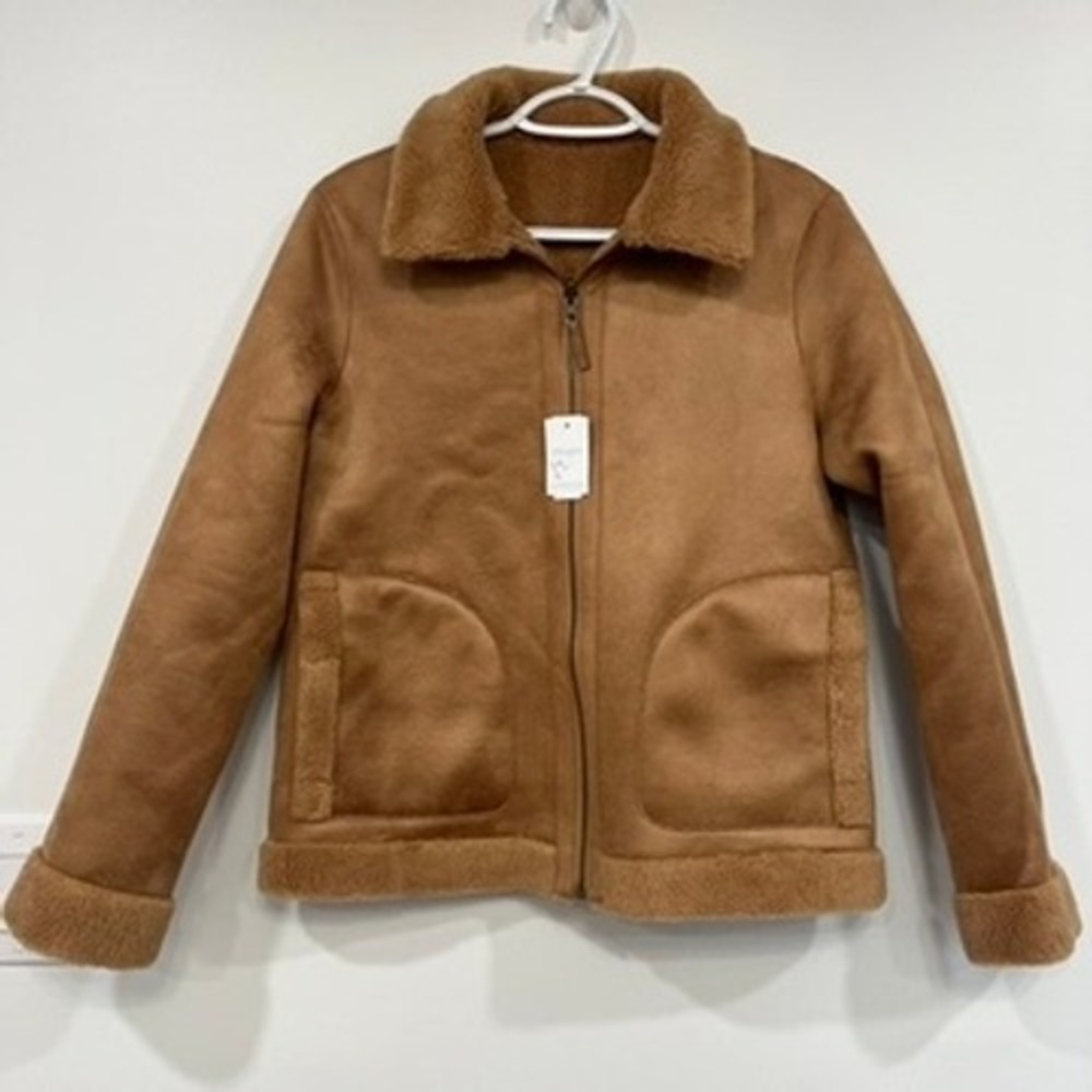 J Mclaughlin Womens Johnson Coat Small NWT $398 Brown Full Zip Teddy Wool Collar - Picture 4 of 7